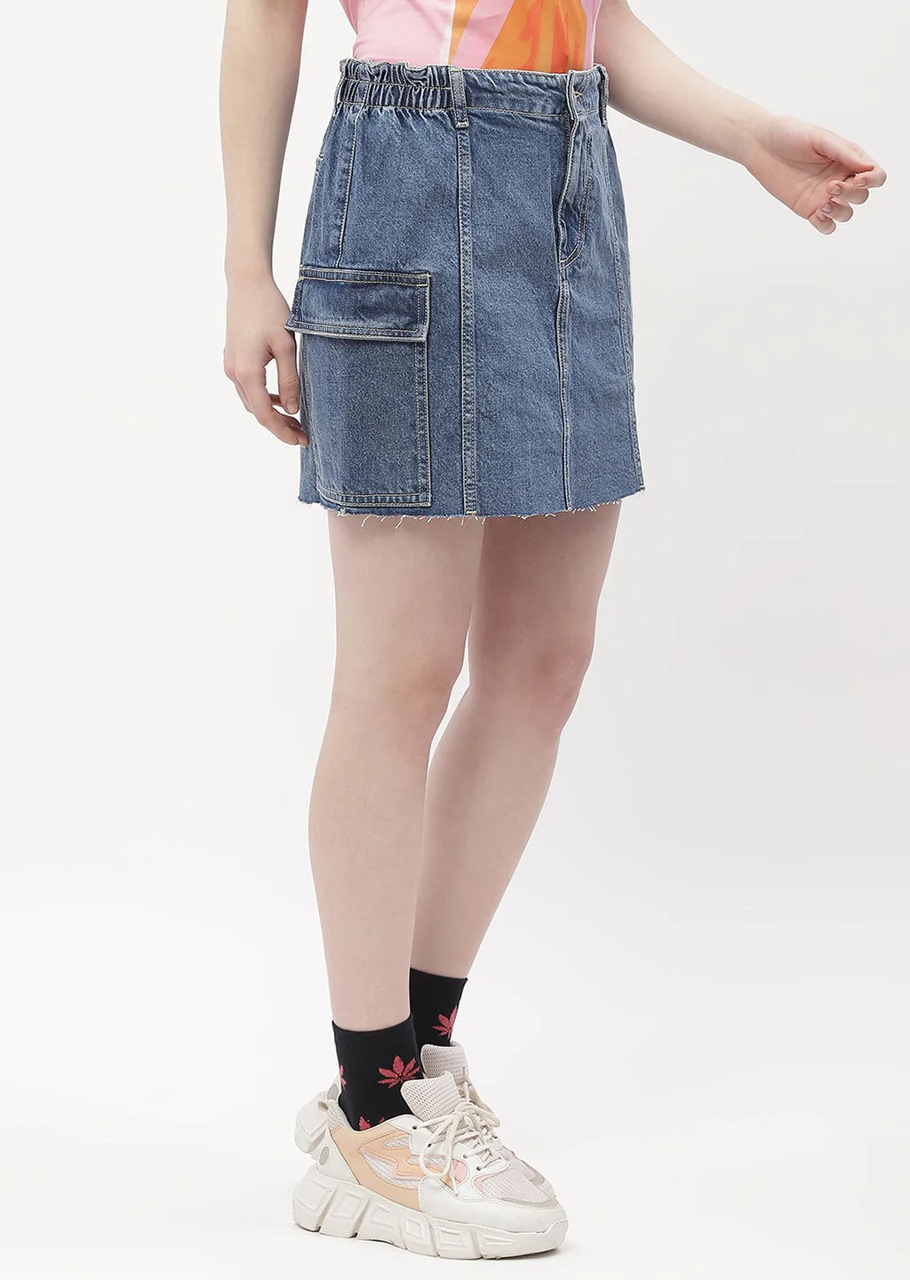Elegant Glow EcoCertifiedTextile Madame Flap Pocket Blue Mini Skirt