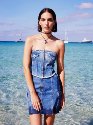 Easy Wash Madame Flap Pocket Blue Mini Skirt