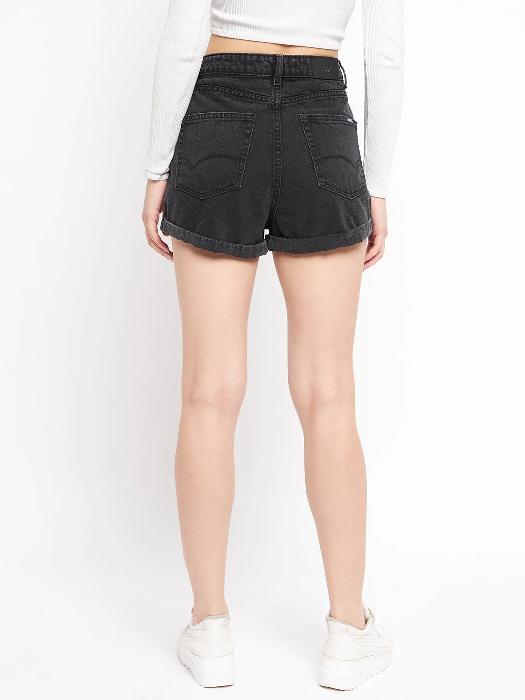 Madame Folded Hem Black Denim Shorts Star Light African Bold