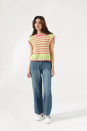 Comfortable Lounge CONTRAST CROCHET KNIT TOP
