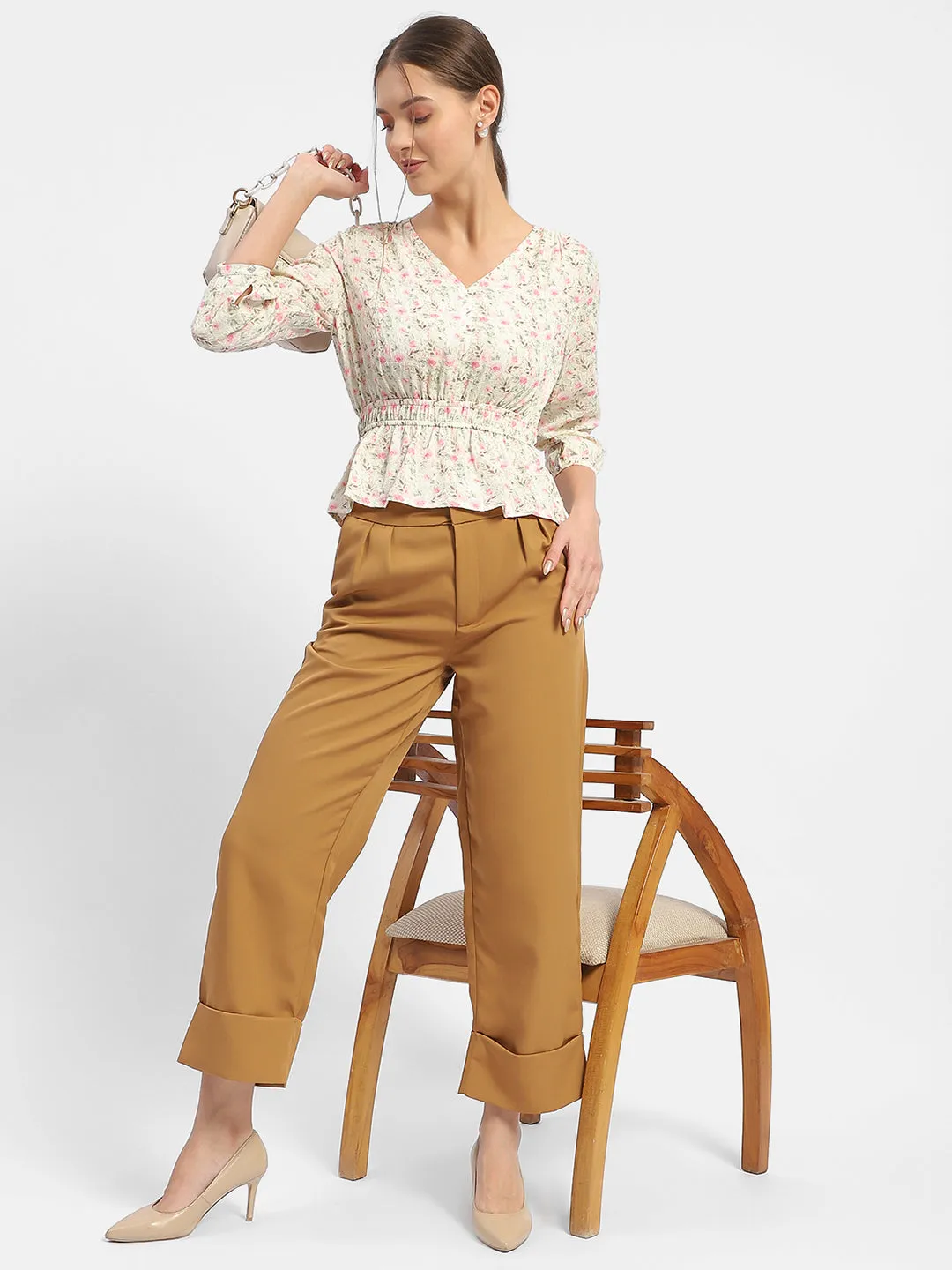 FlatlockSeaming Digital Core Madame Floral Print Pink Peplum Top