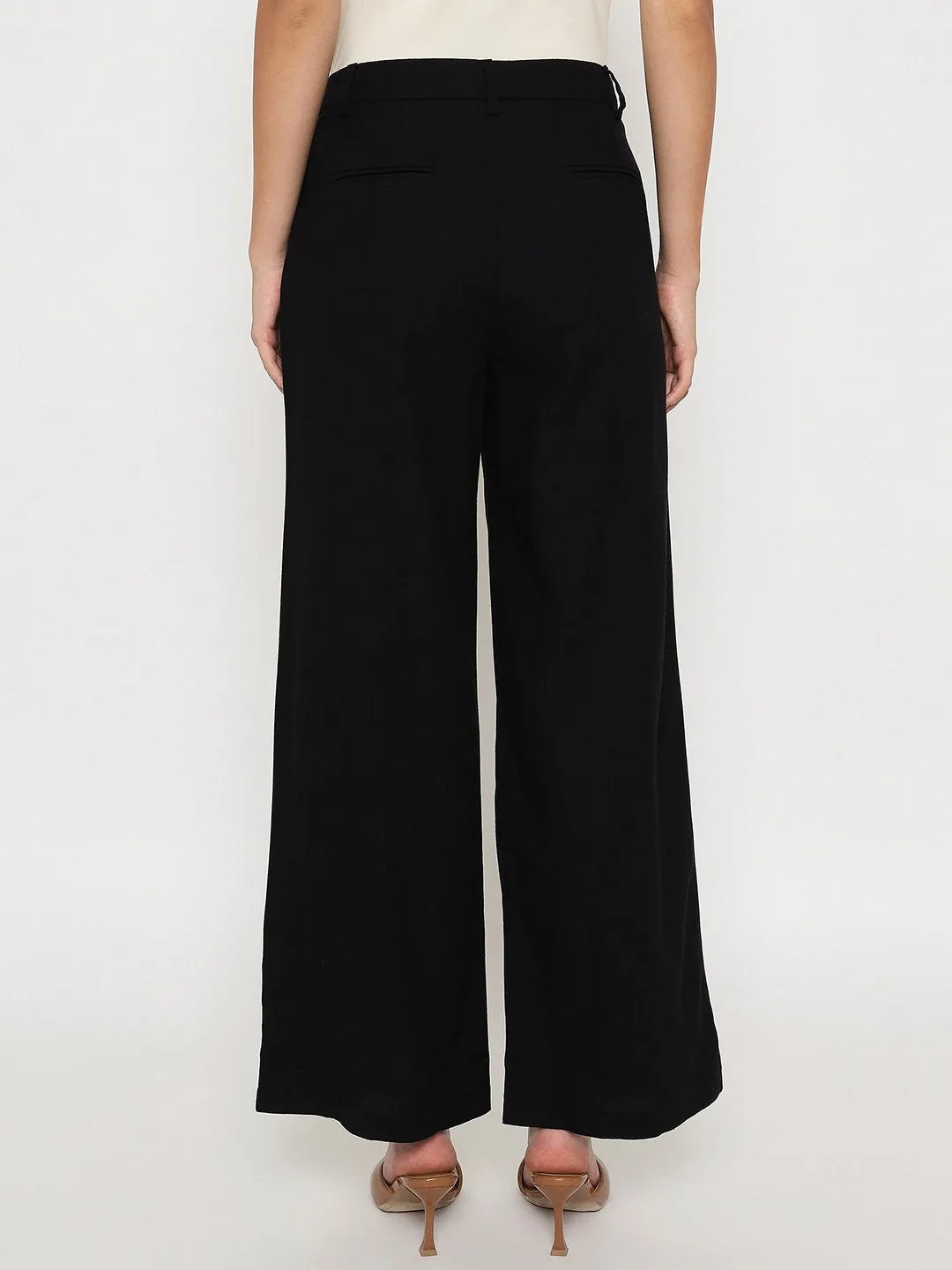 Flattering Style Madame Cotton Blend Black Wide Leg Trousers