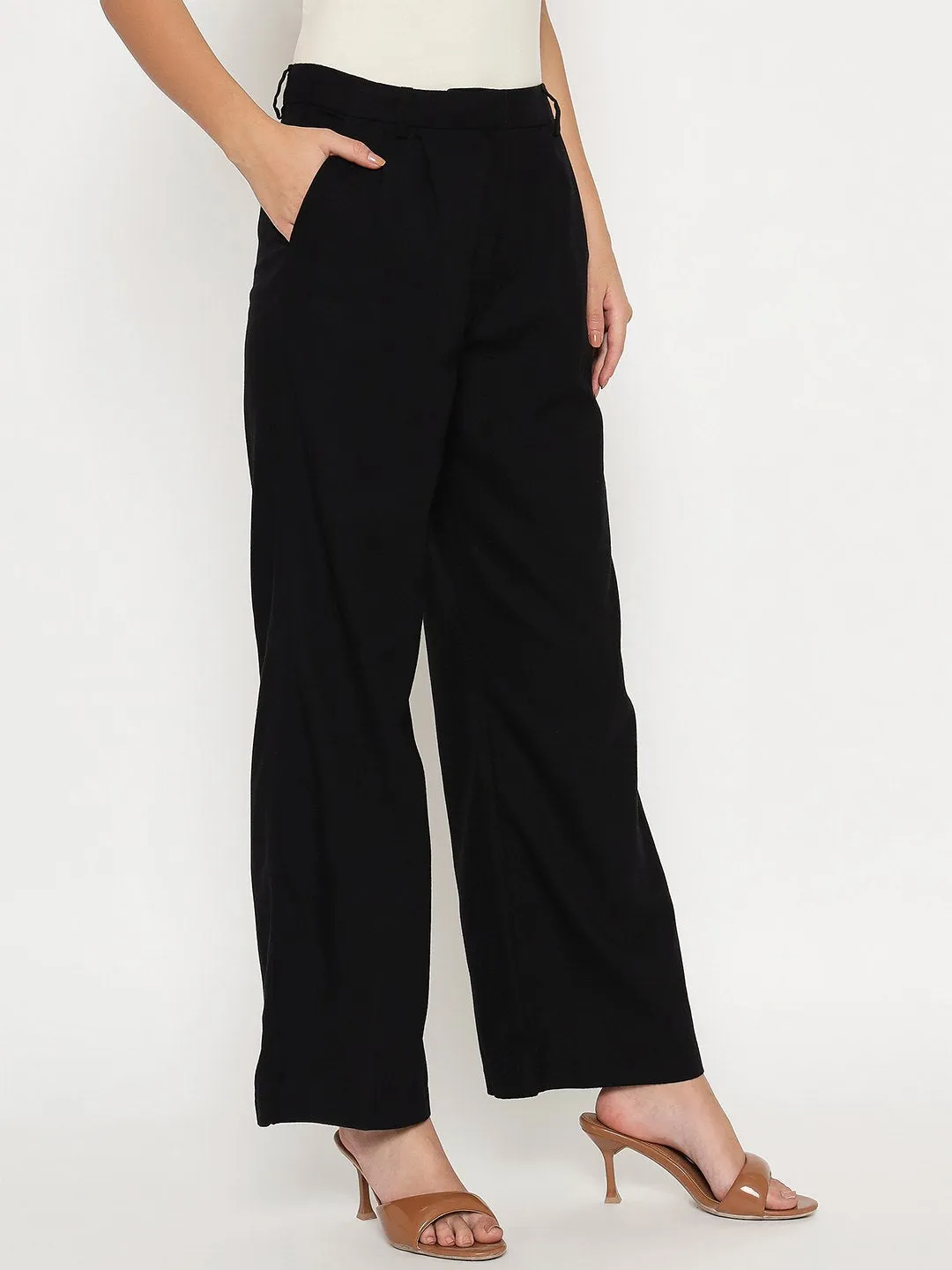 Madame Cotton Blend Black Wide Leg Trousers Cozy Material