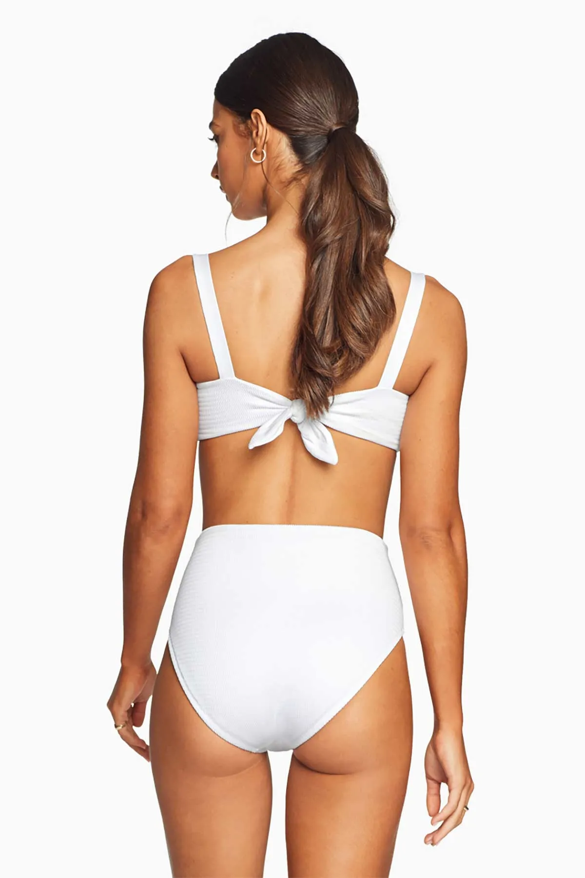 Moisture Wicking Fibers Flexible Underwire Support Barcelona High Waist Full Cut Bottom - White EcoTex