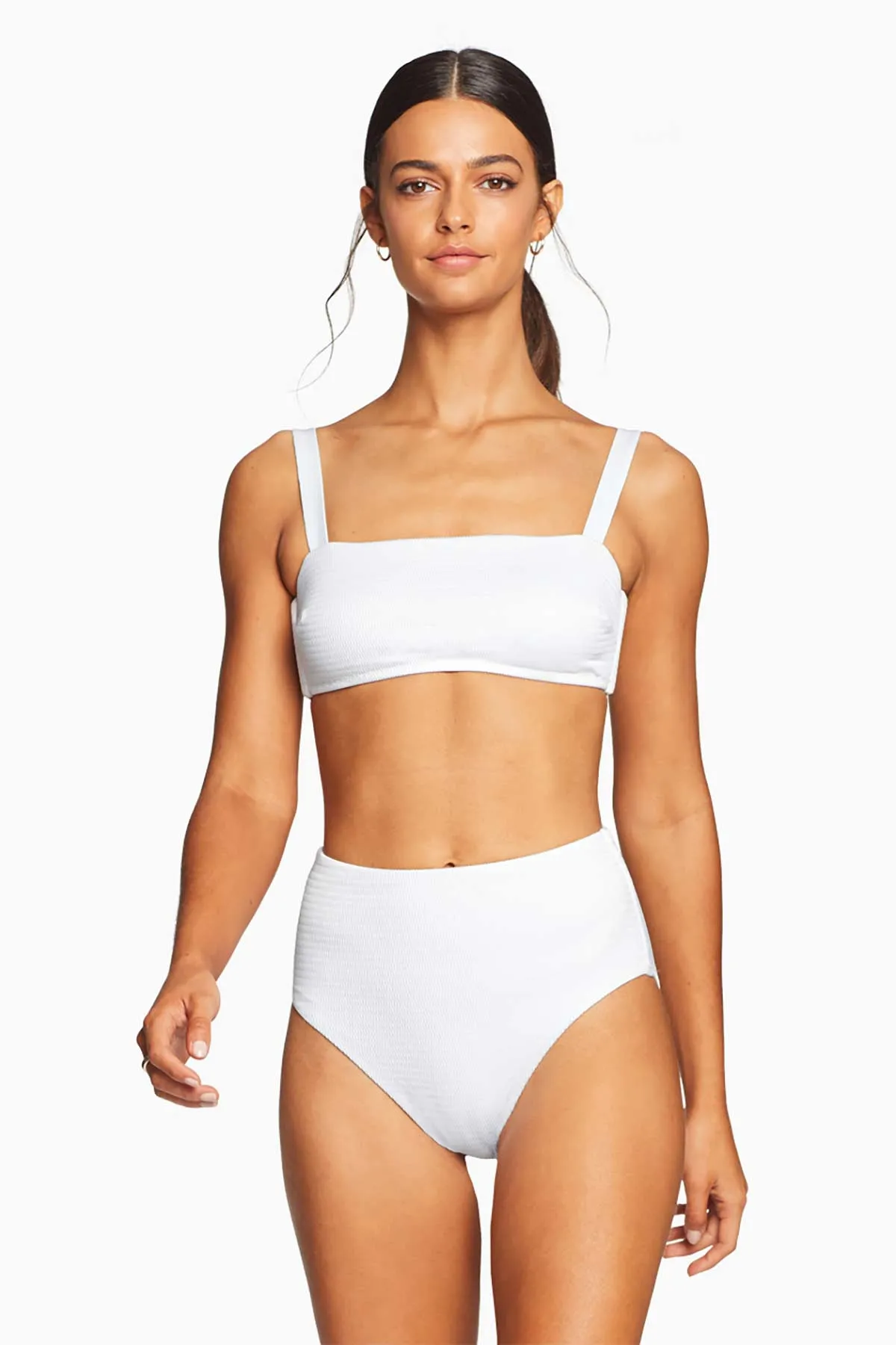 Barcelona High Waist Full Cut Bottom - White EcoTex Minimalist Silhouette