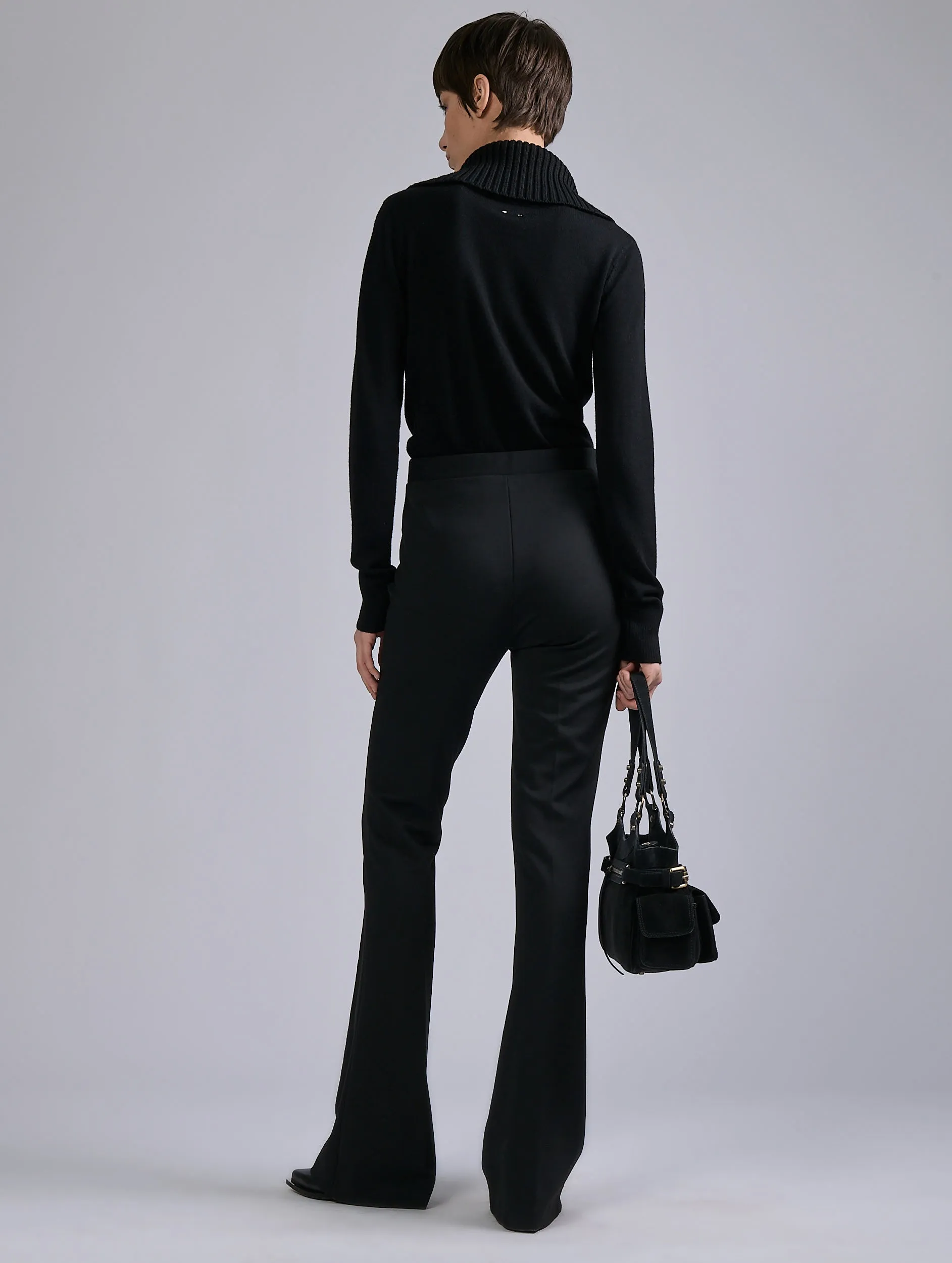 Gusseted Crotch Black Milano jersey bootcut leggings