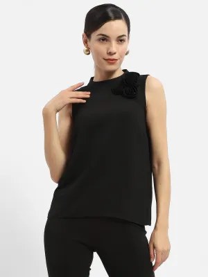 Madame Applique Adorned Black Shimmer Top LowBulkFabric NoSlip Hem