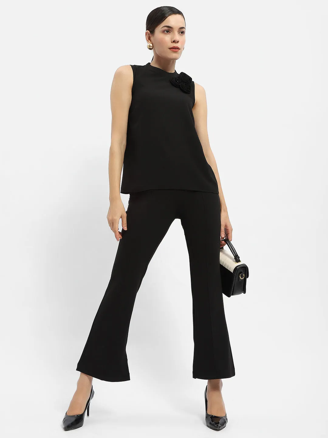 Warm Pants Madame Applique Adorned Black Shimmer Top