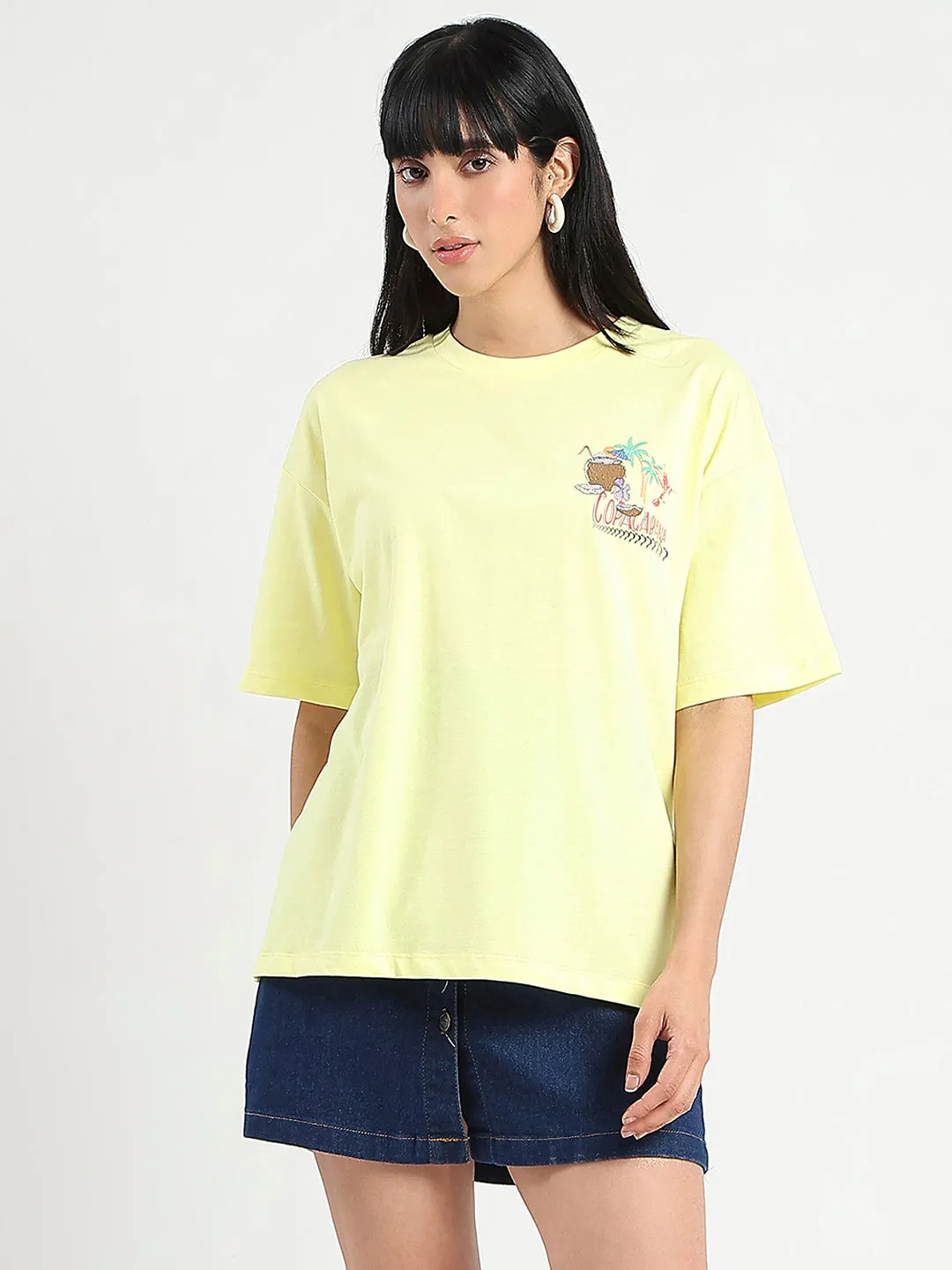 WrinkleResistant Simple yet stylish Madame Graphic Print Detailed Yellow Cotton T-shirt