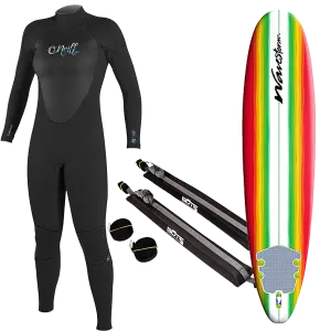 ThermalSeamTaping Adaptive Compression Women's Wetsuit, Surfboard, and Rack Package