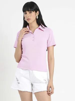 spandex blend Madame Solid Pink Polo Pique T-Shirt
