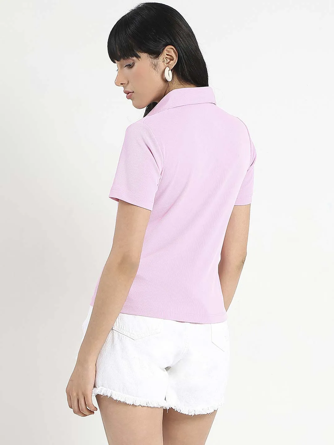 Fun Prints Chic Wear Madame Solid Pink Polo Pique T-Shirt