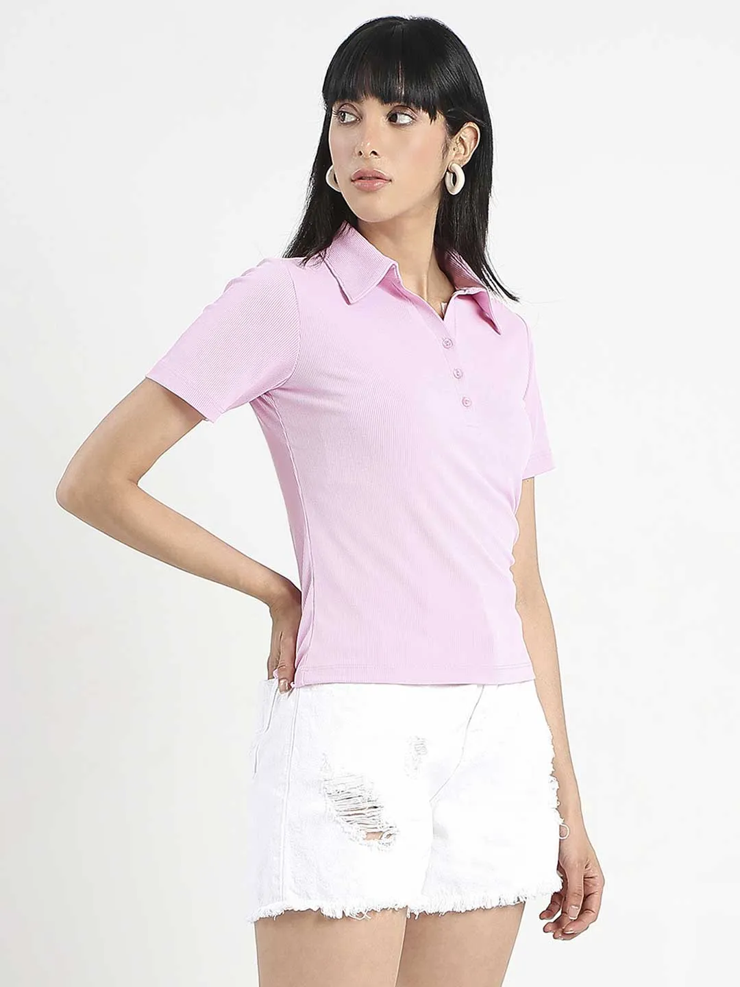 NonRestrictiveCut Madame Solid Pink Polo Pique T-Shirt