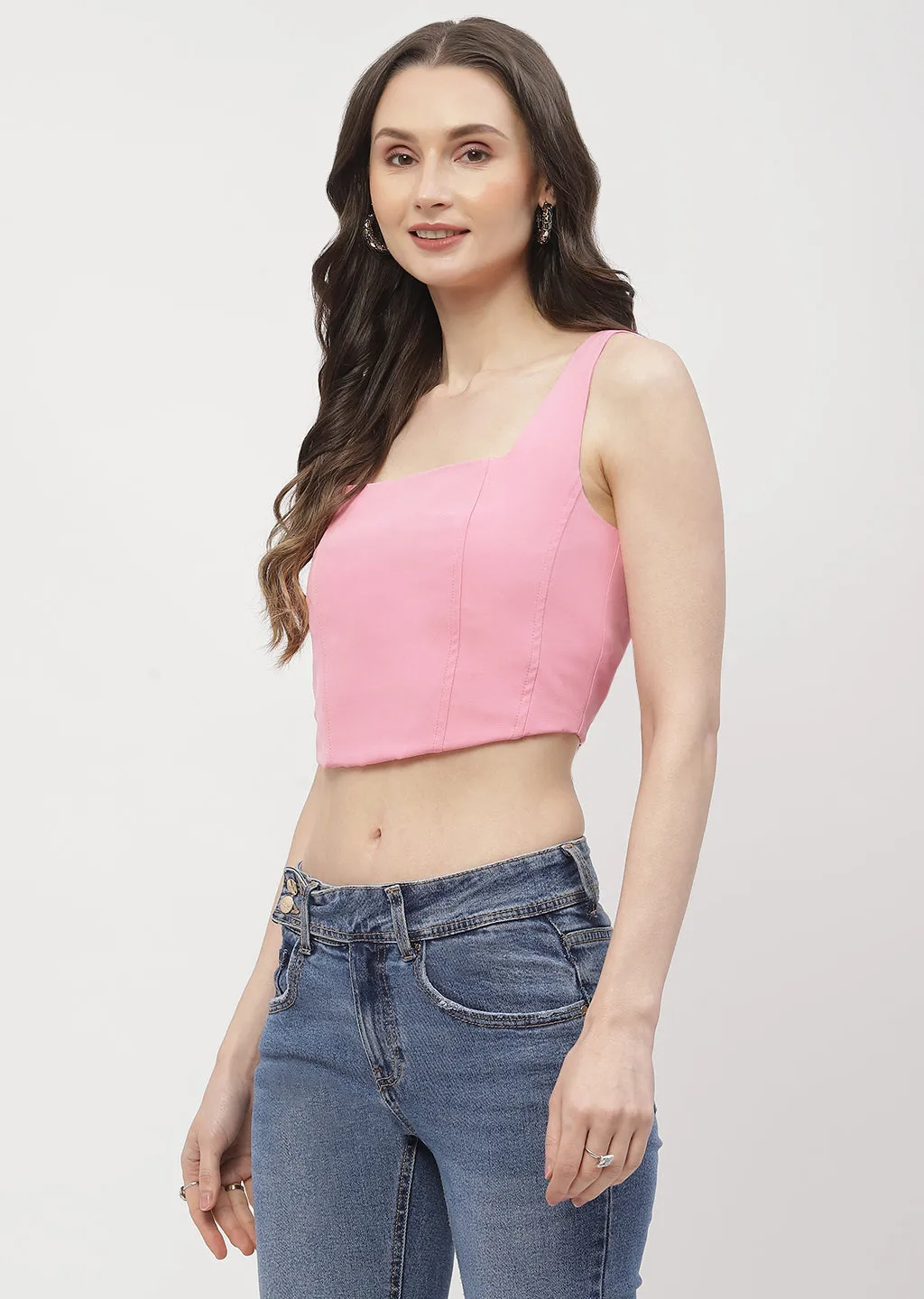 AntiSnagFabric Loose Thread Madame Solid Pink Corset Style Top