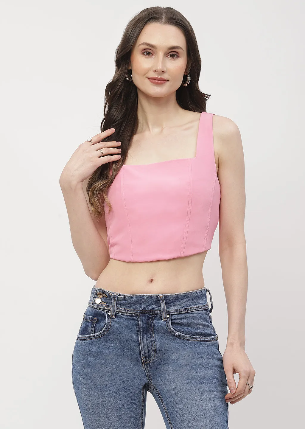 Madame Solid Pink Corset Style Top FlexibleElasticity Professional Clothing