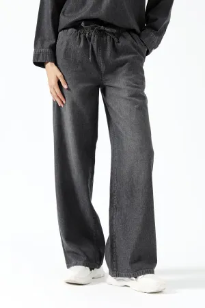 Bi Stretch Fabric WIDE LEG DENIM WITH DRAWCORD DETAIL