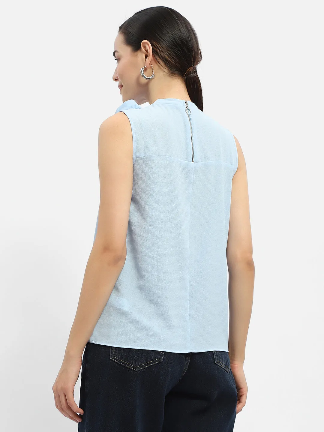 Brunch Fit Madame Applique Adorned Blue Shimmer Top