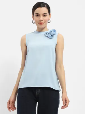 Downtown Cool Bride Side Madame Applique Adorned Blue Shimmer Top