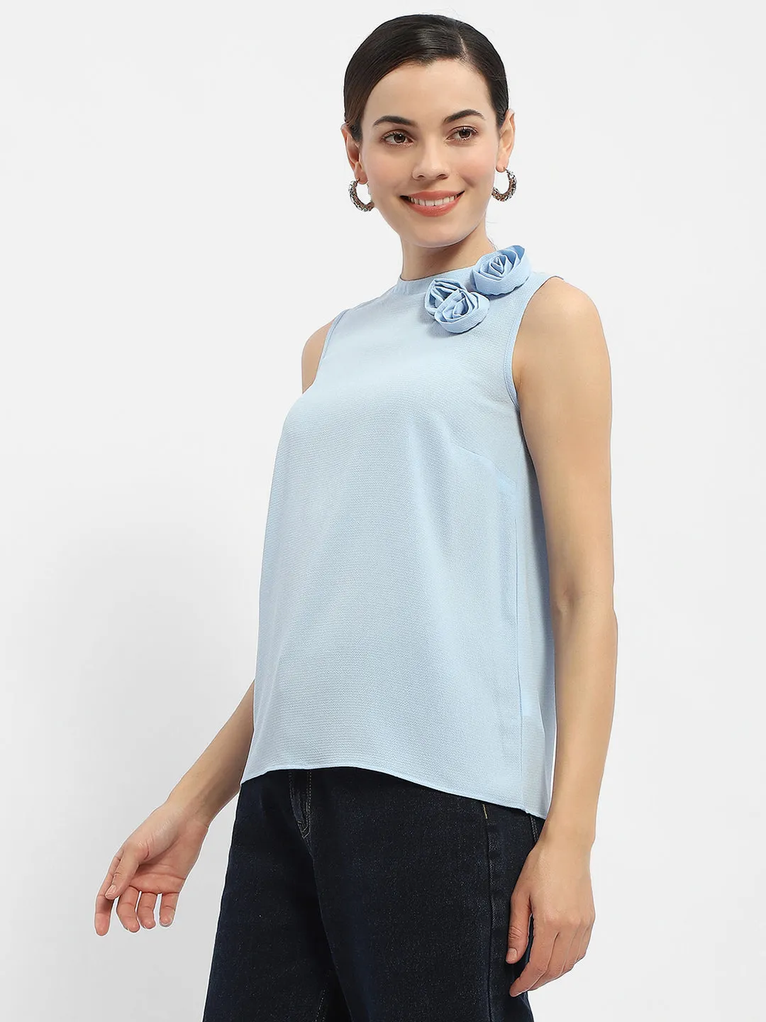 Madame Applique Adorned Blue Shimmer Top Body Free