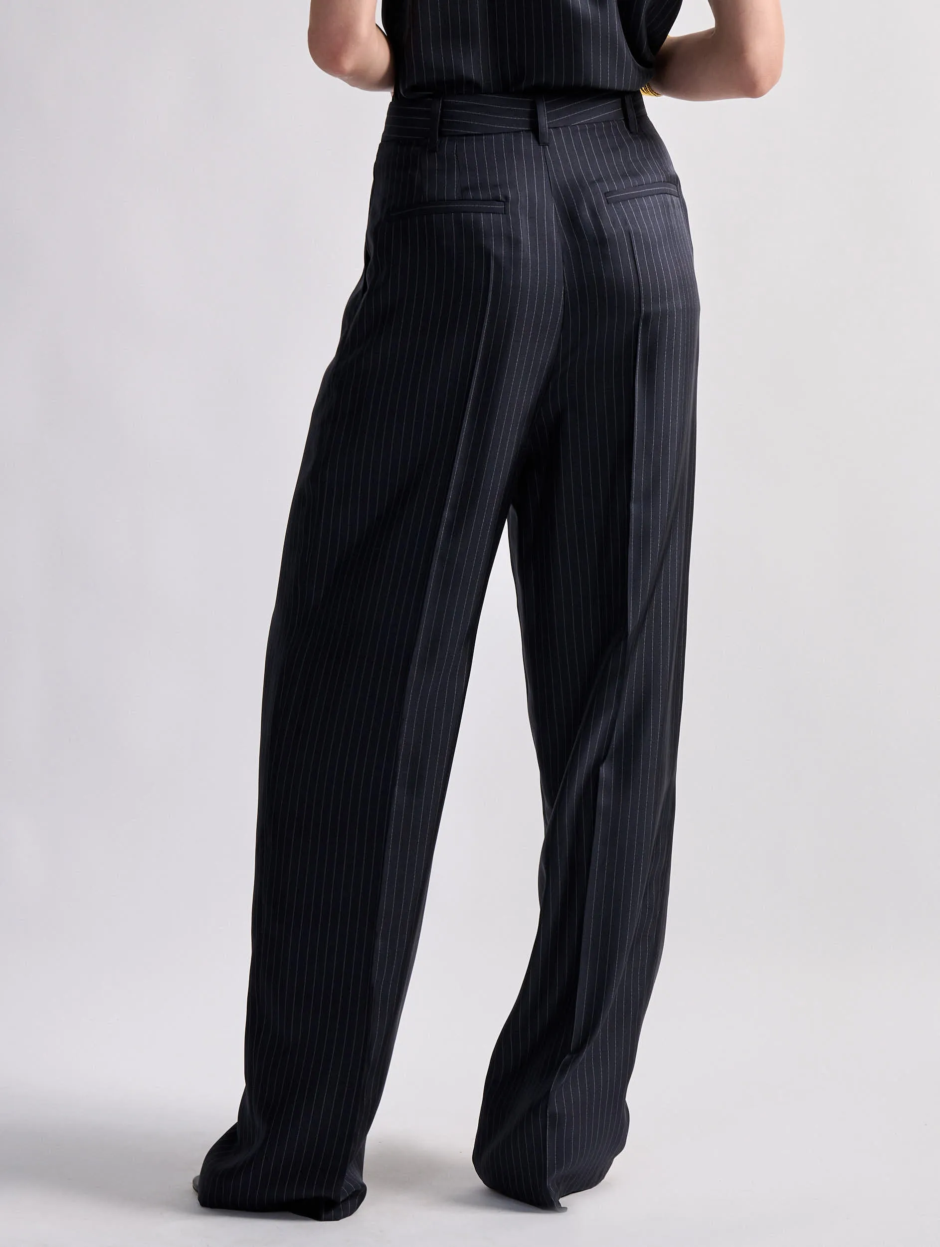 Tennis stripe print silk twill high-waisted pleated trousers Layered Wear
