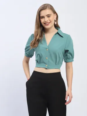 Madame Puff Sleeve Green Crop Shirt Craft Core