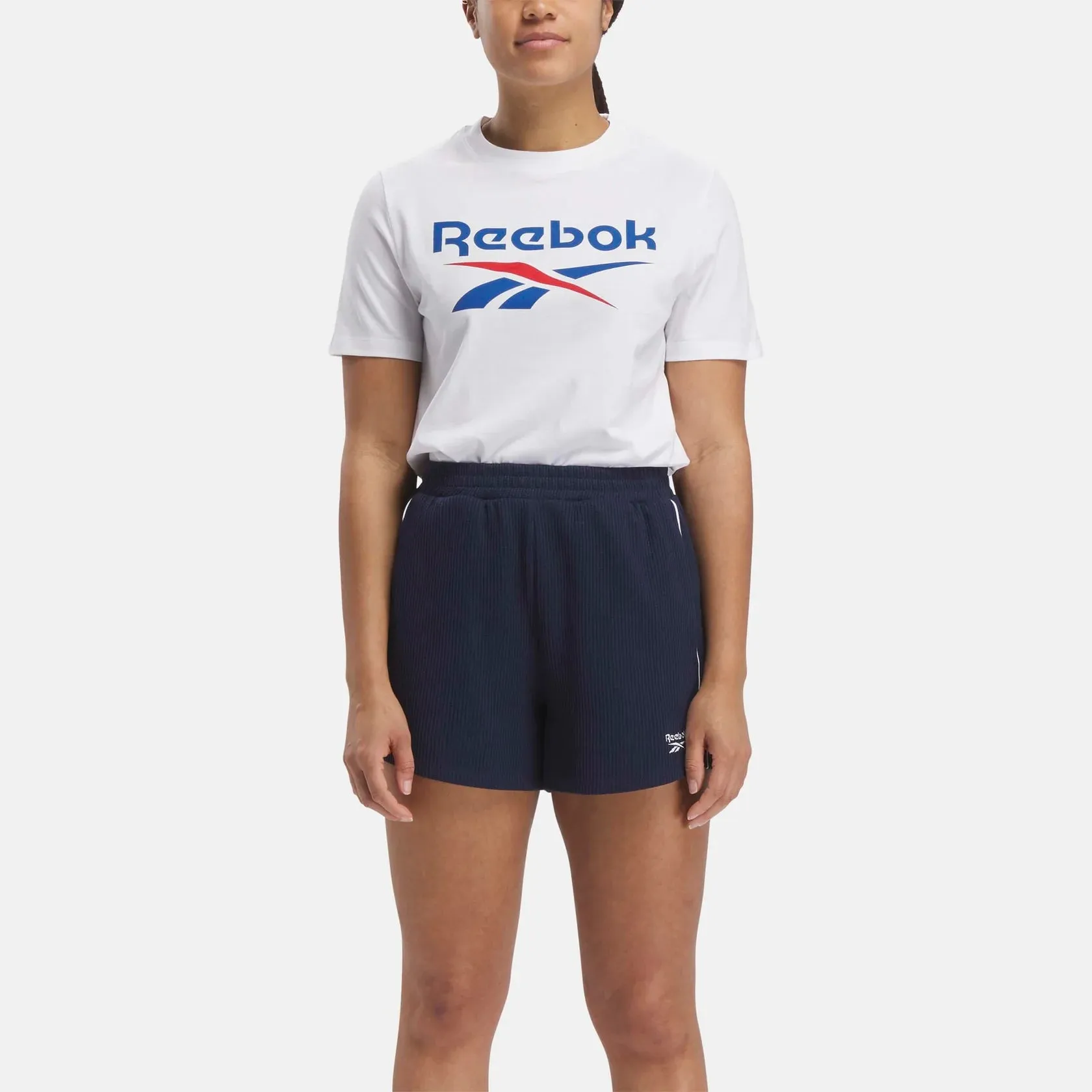 Reebok Women's Identity Big Logo White Tee Light Layer Comfortable All Day Wear