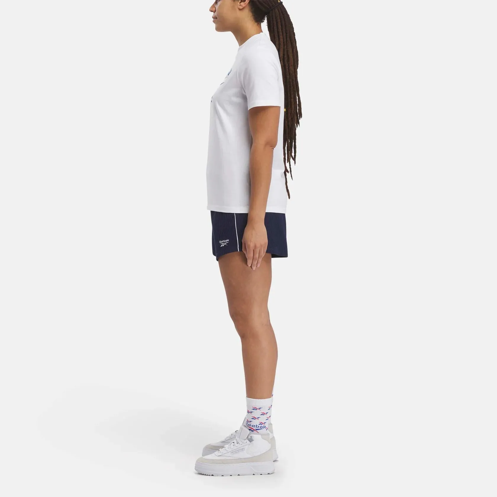 Reebok Women's Identity Big Logo White Tee Round neck simplicity Travel Trend Look