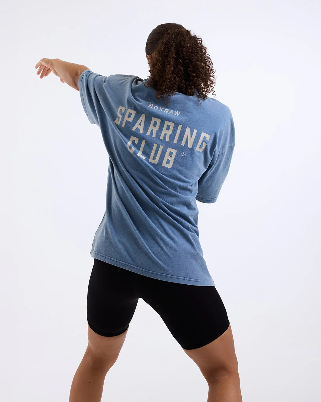 SoftenedEdges Sporty Joggers Sparring Club Oversized T-Shirt - Washed Baby Blue