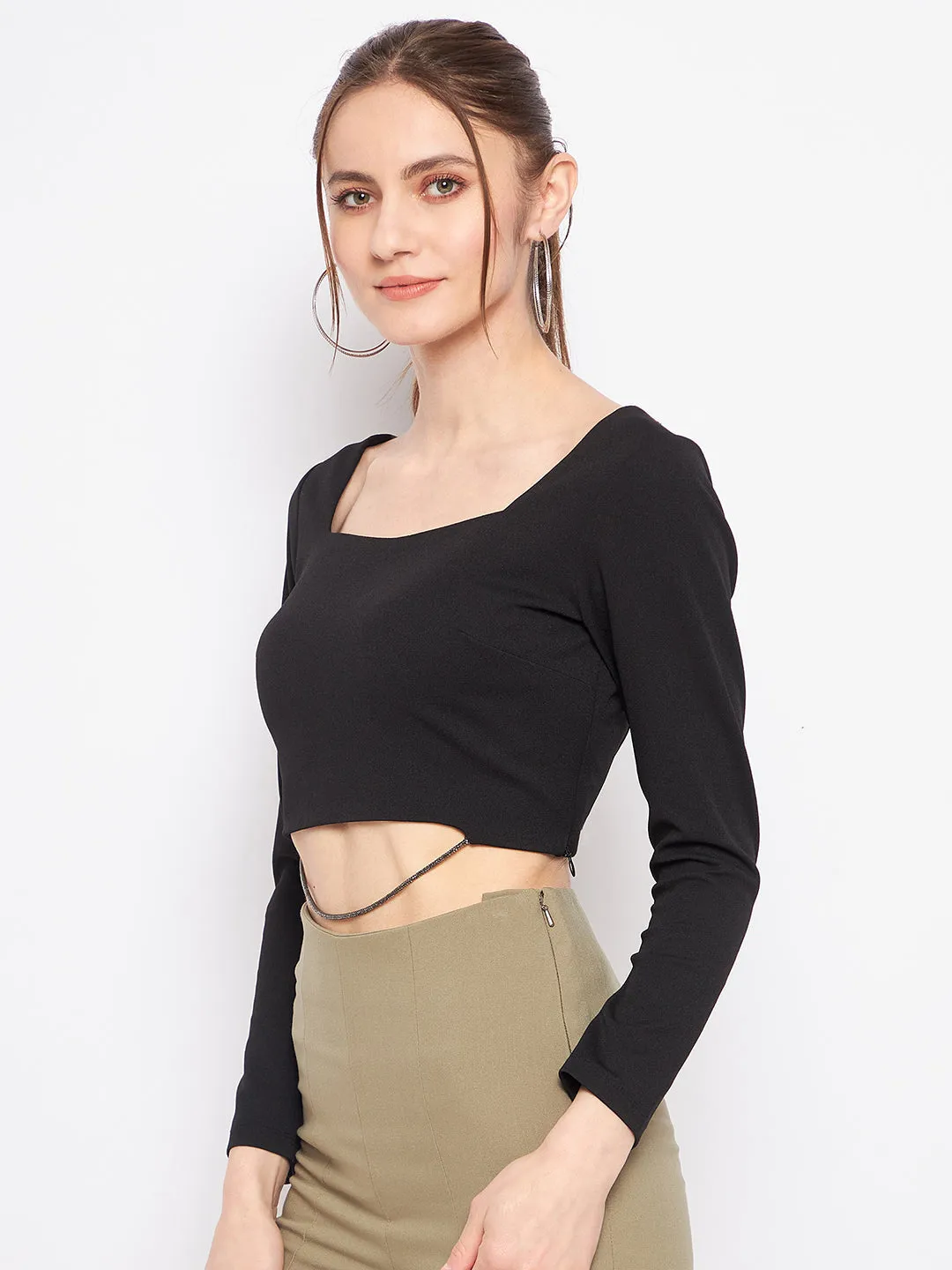 QuickDryingTech AbrasionResistant Fabric Madame Black Square Neck Top