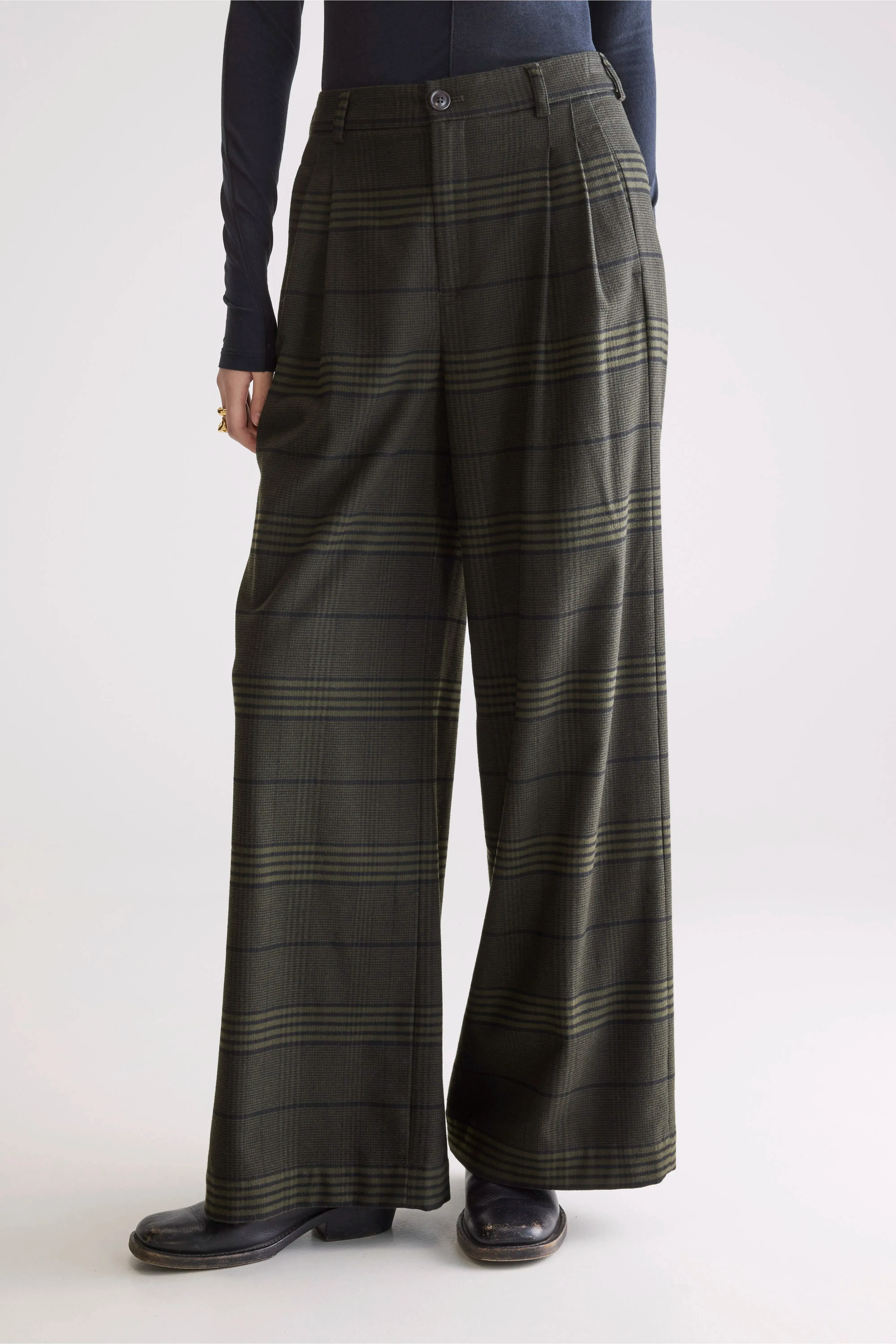 Volkert wide tailored trousers (252 / W / CHECK A) Structured fabric Dark wash