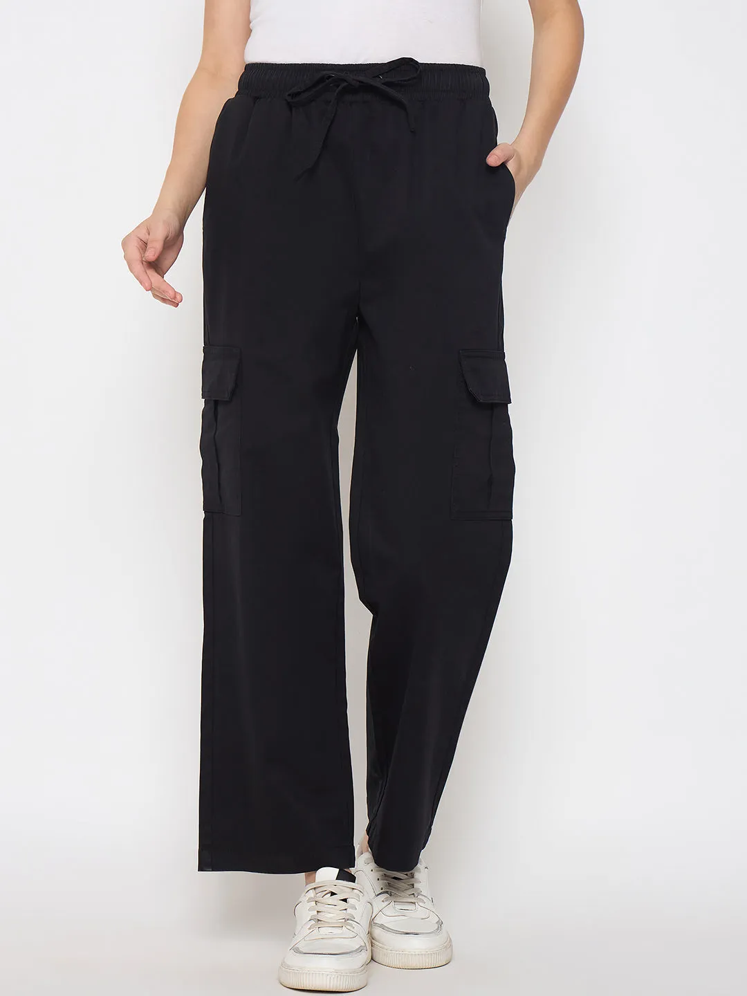 Flexible Cut Seamless Technology Madame Cotton Straight Black Cargo Pants