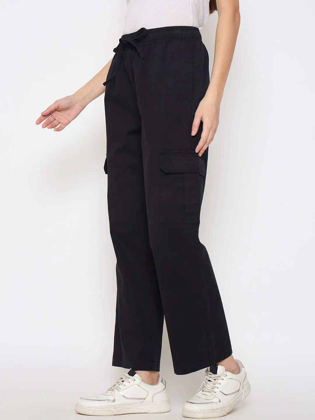 Madame Cotton Straight Black Cargo Pants FadeResistantTreatment
