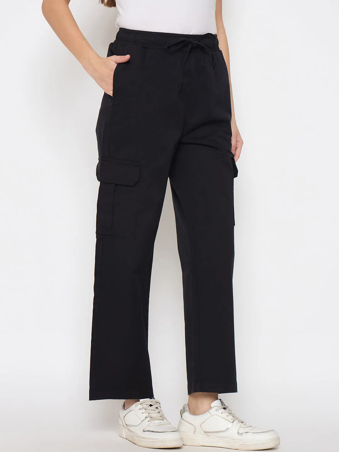 Madame Cotton Straight Black Cargo Pants Perfect Pair High Durability Thread