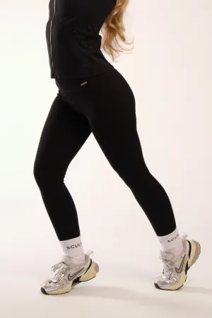 Hybrid High Waisted Leggings Black Breathable Waist Hiking Trail Non See