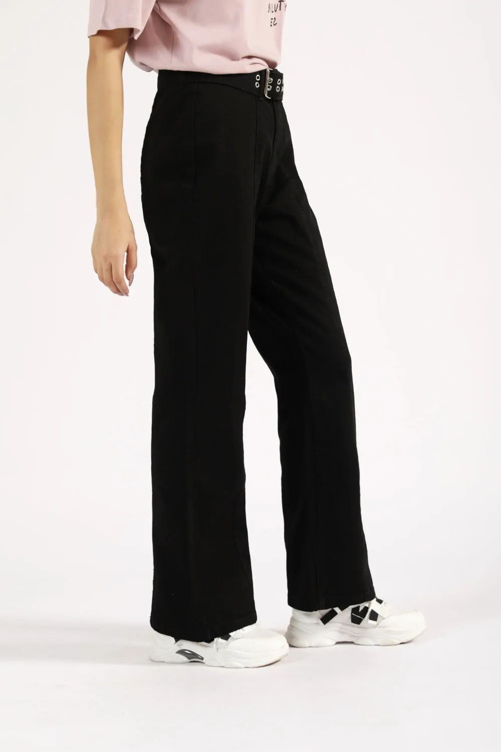 FLARED DENIM WITH BELT DETAIL RecycledPolyester Quick Layer