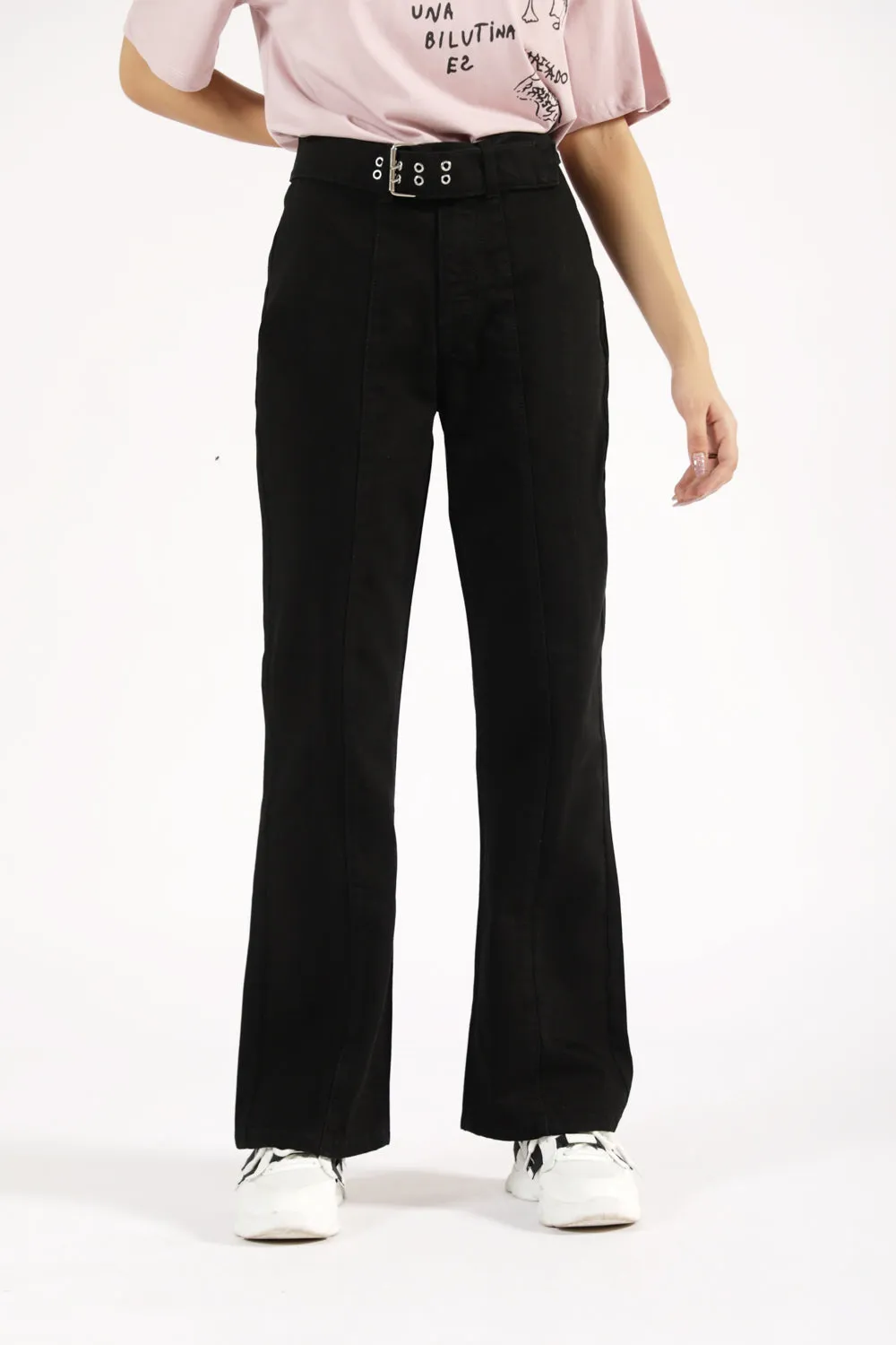 Comfy Vibes Casual Style FLARED DENIM WITH BELT DETAIL