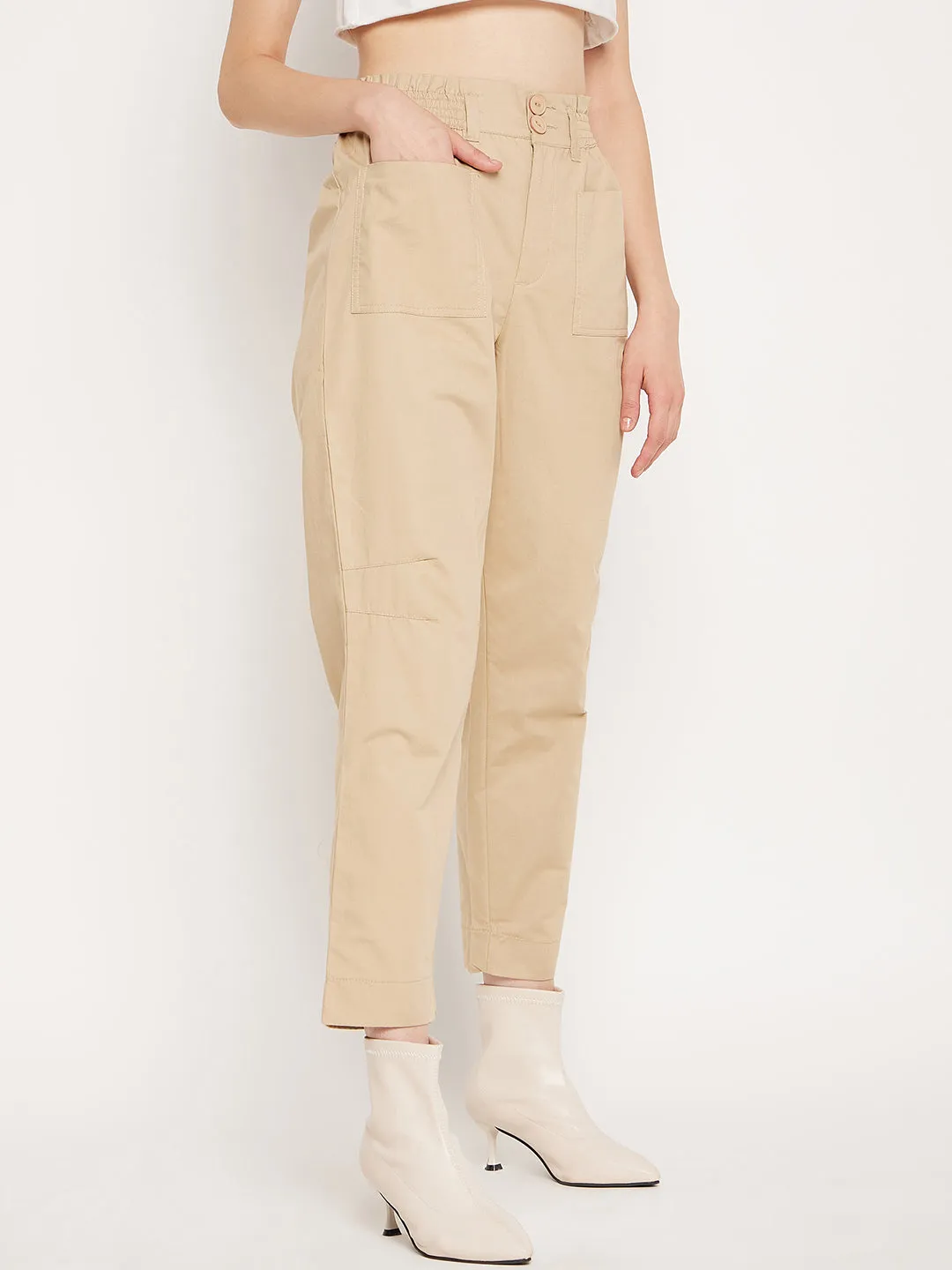 Madame Beige Ankle Length Cotton Trousers Outdoor Friendly