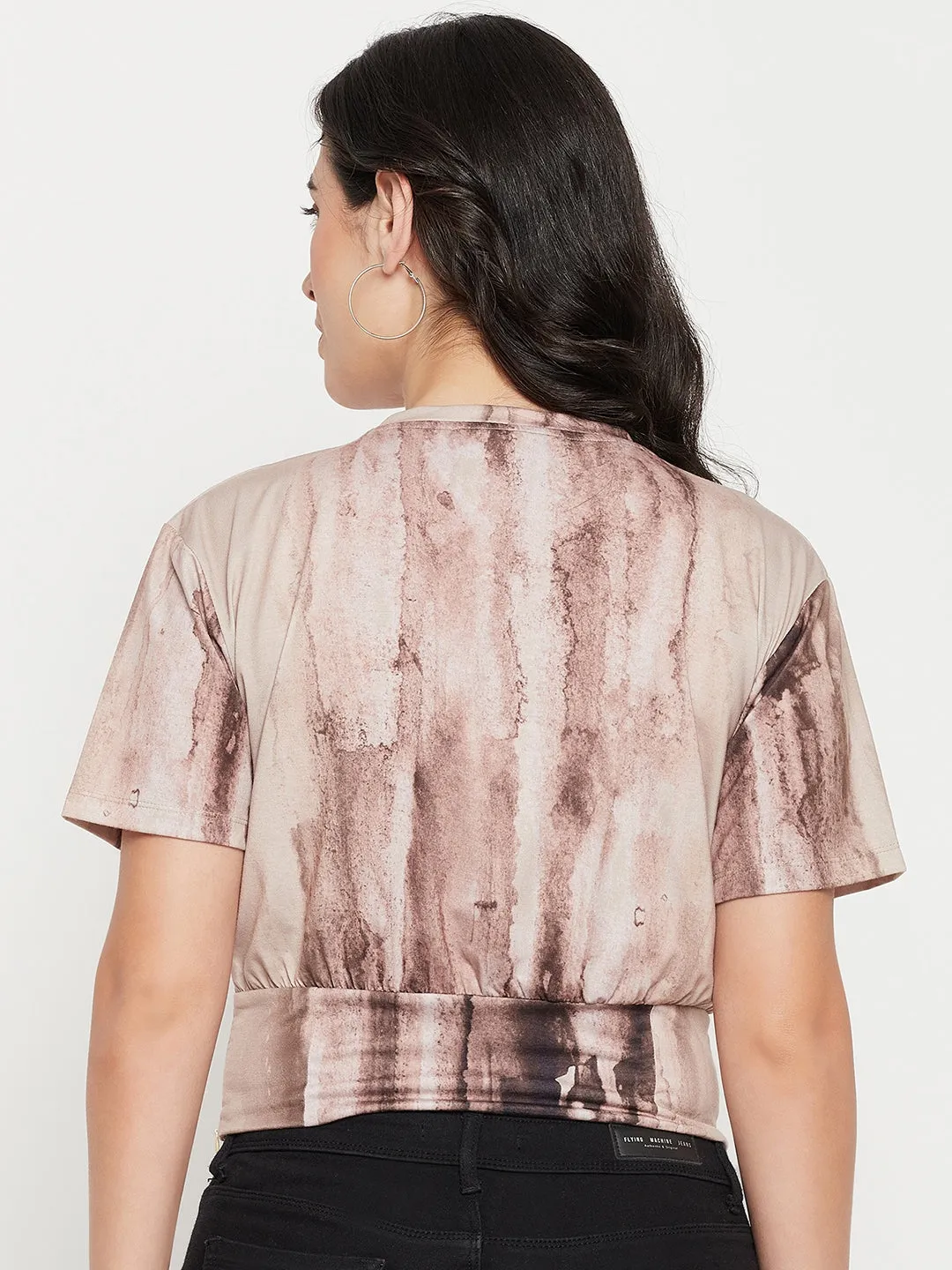 Madame Beige Sublimation Print Peplum Top Outdoor Footwear