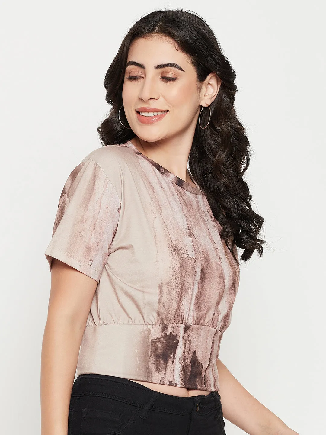 Relax Vibe Madame Beige Sublimation Print Peplum Top