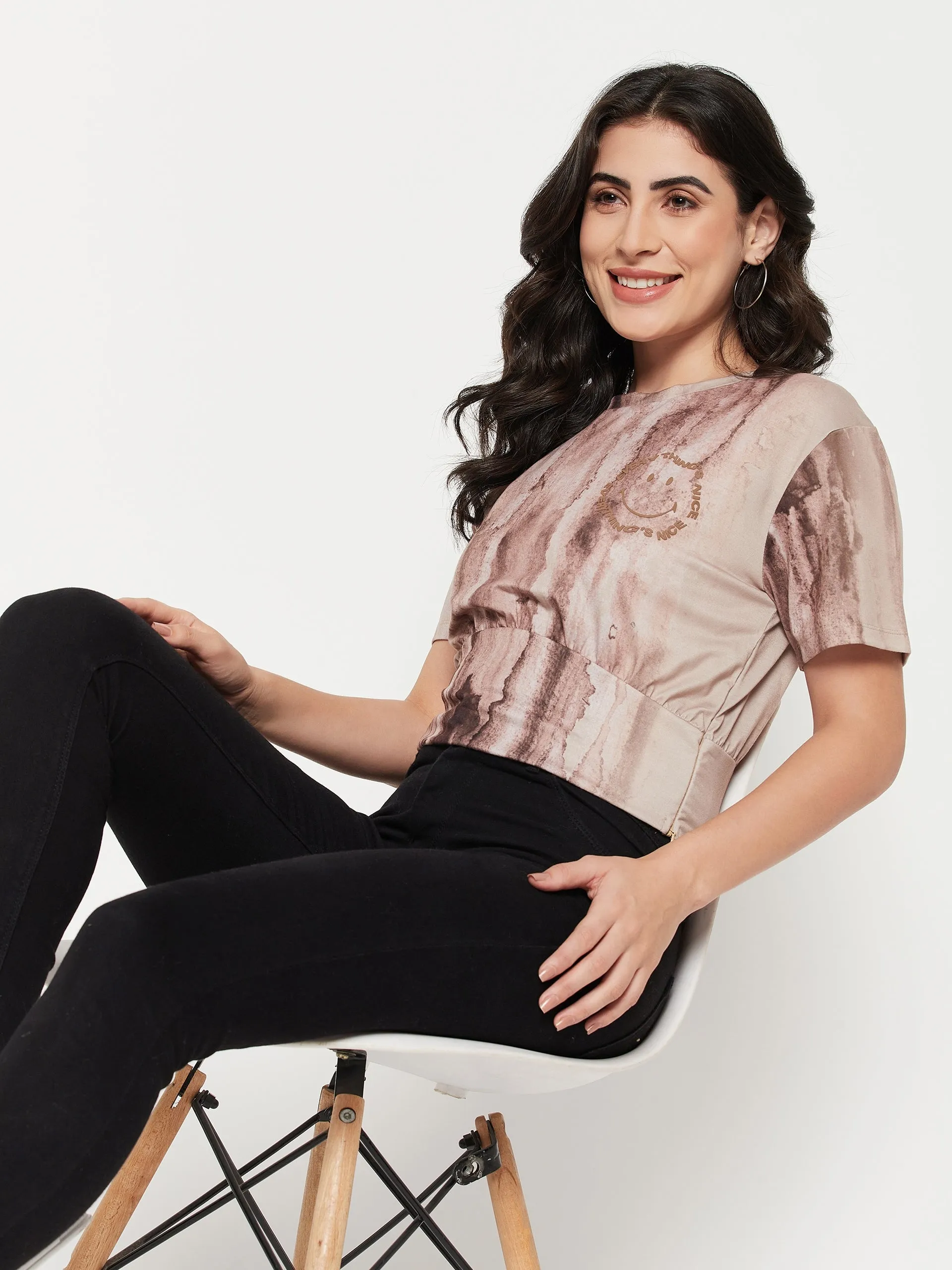 UVProtection Madame Beige Sublimation Print Peplum Top