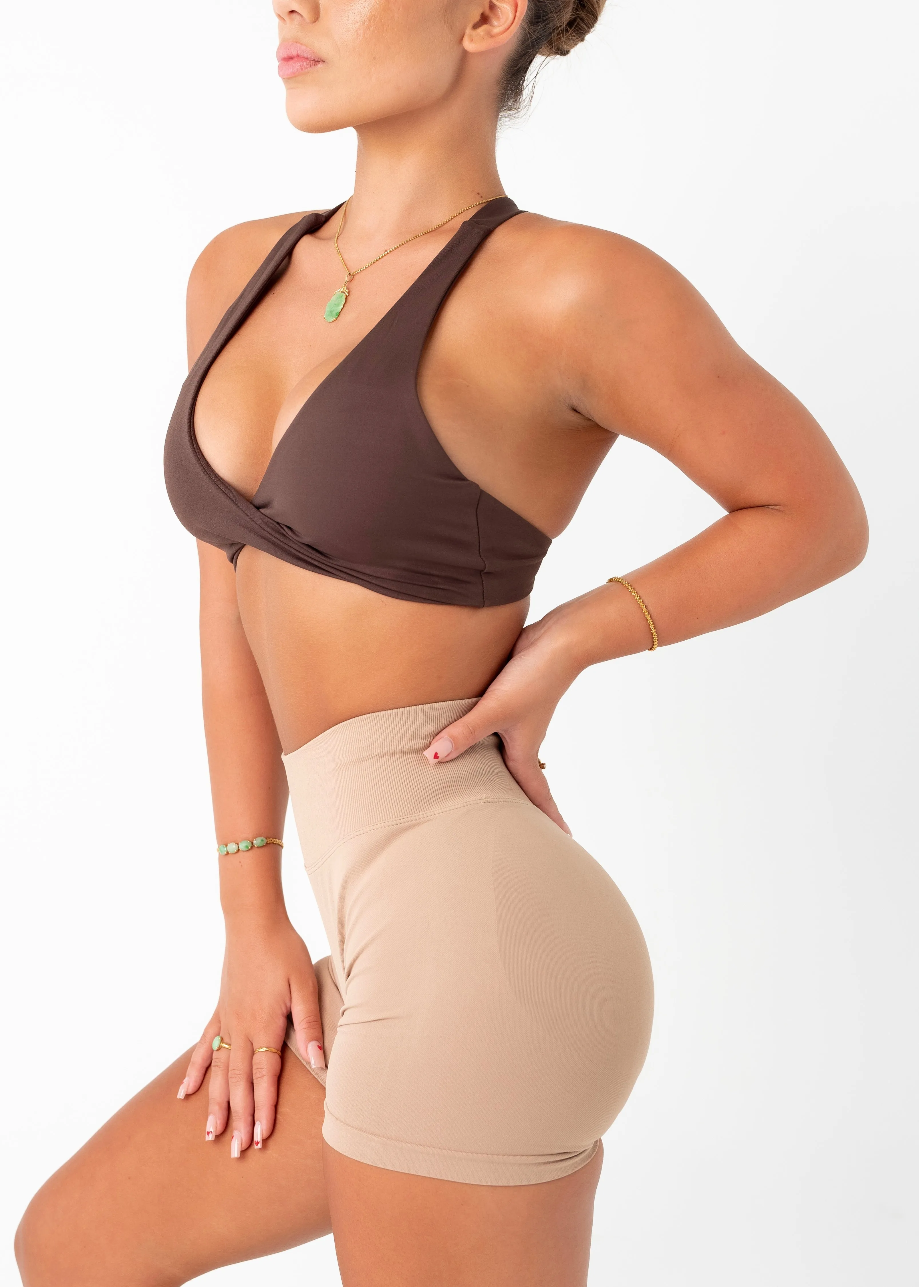 Large seams TWIST BRA - CHOCOLATE