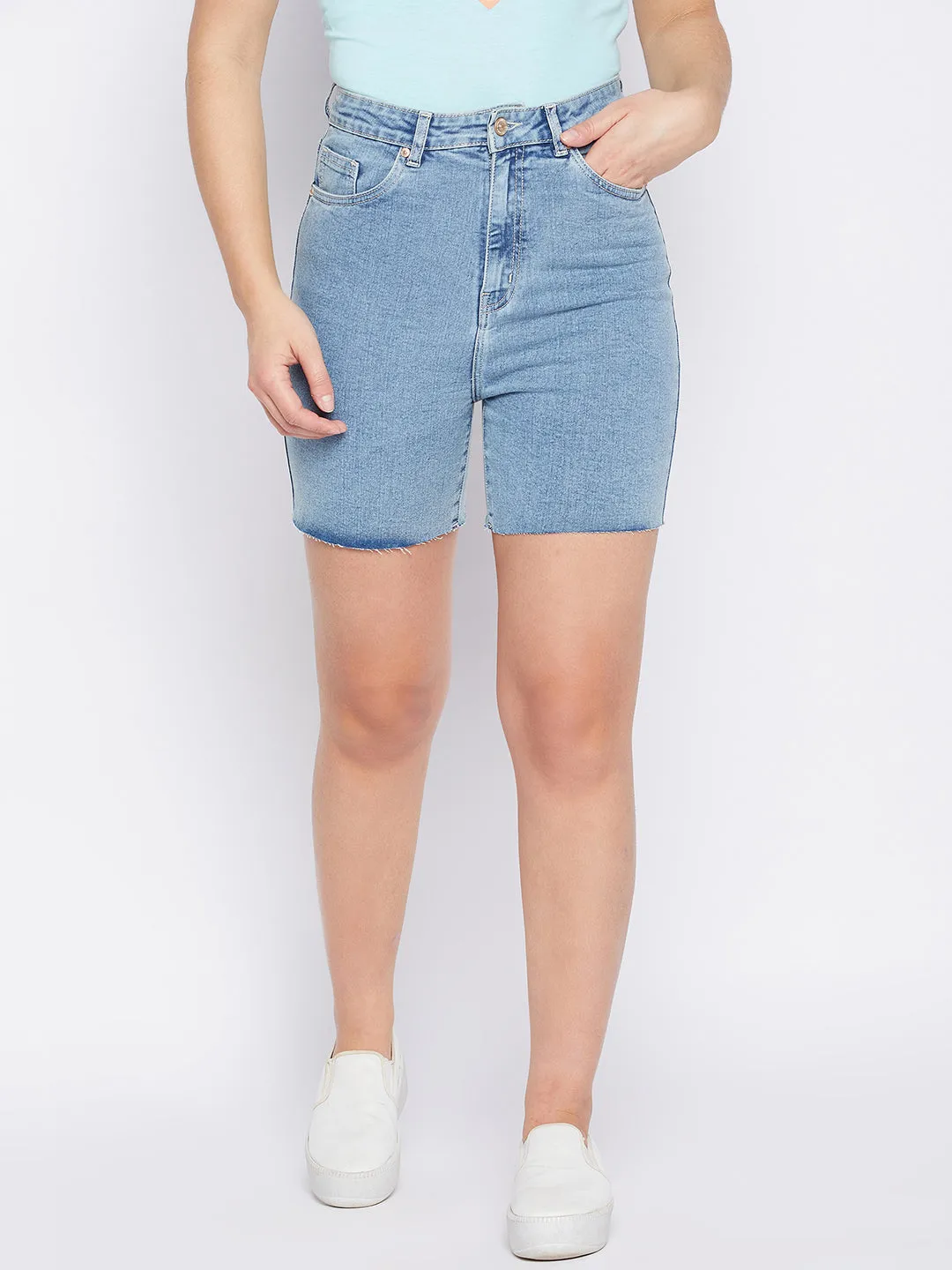 Versatile Clothing Neo Mode Madame Fitted Ice Blue Denim Shorts