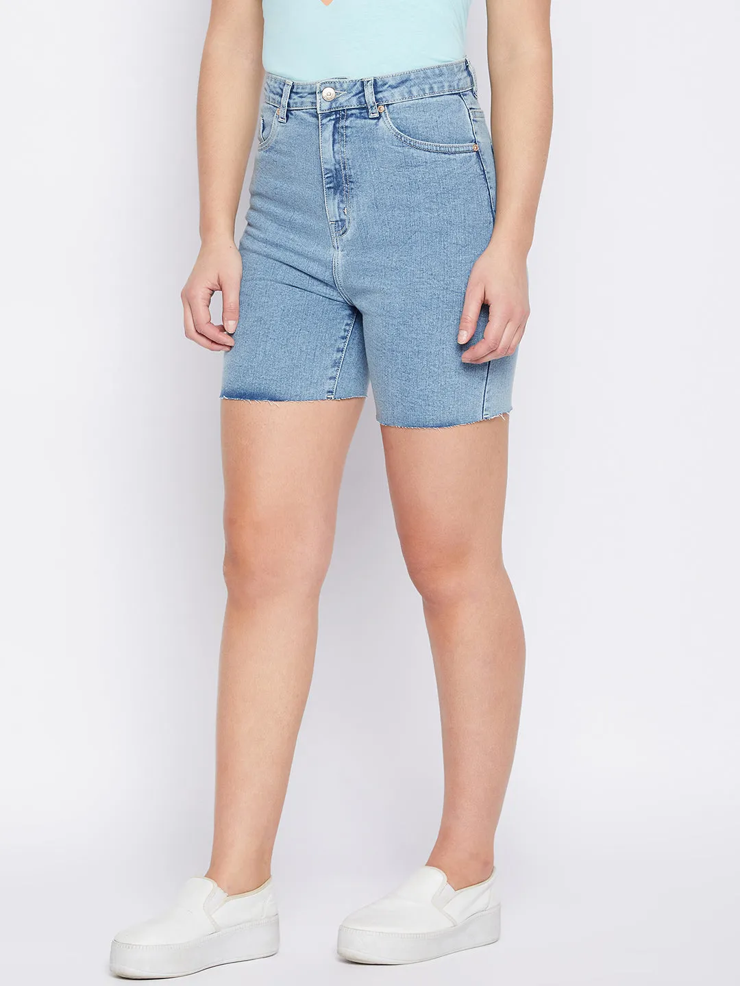 Madame Fitted Ice Blue Denim Shorts NonRestrictive Movement