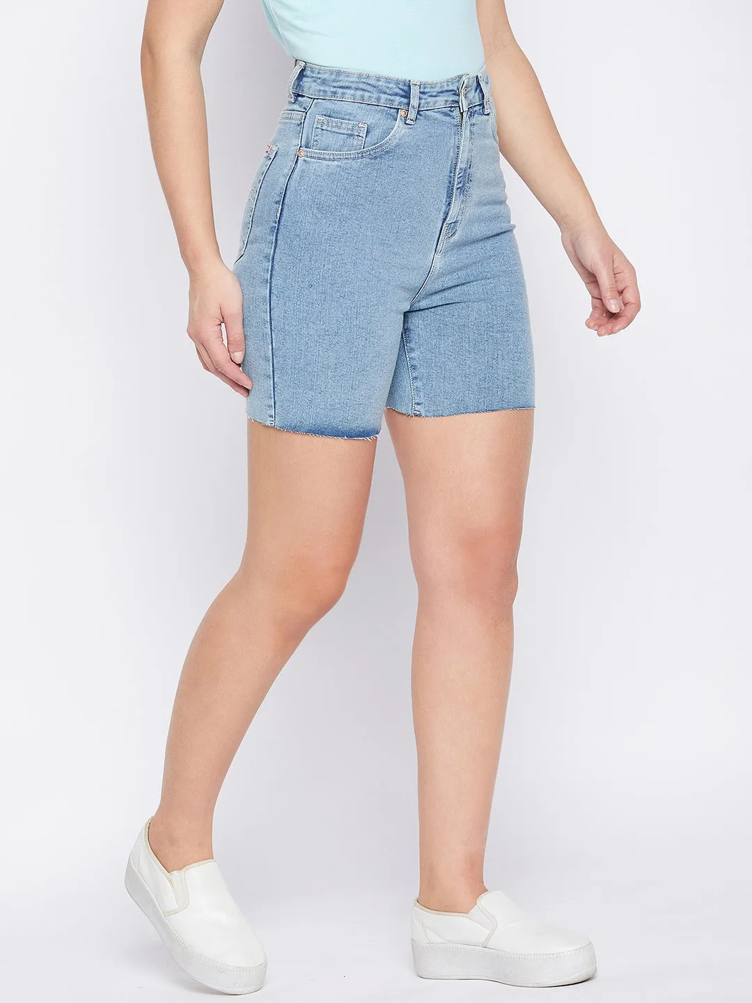 Summer Ready Breathable Lining Madame Fitted Ice Blue Denim Shorts