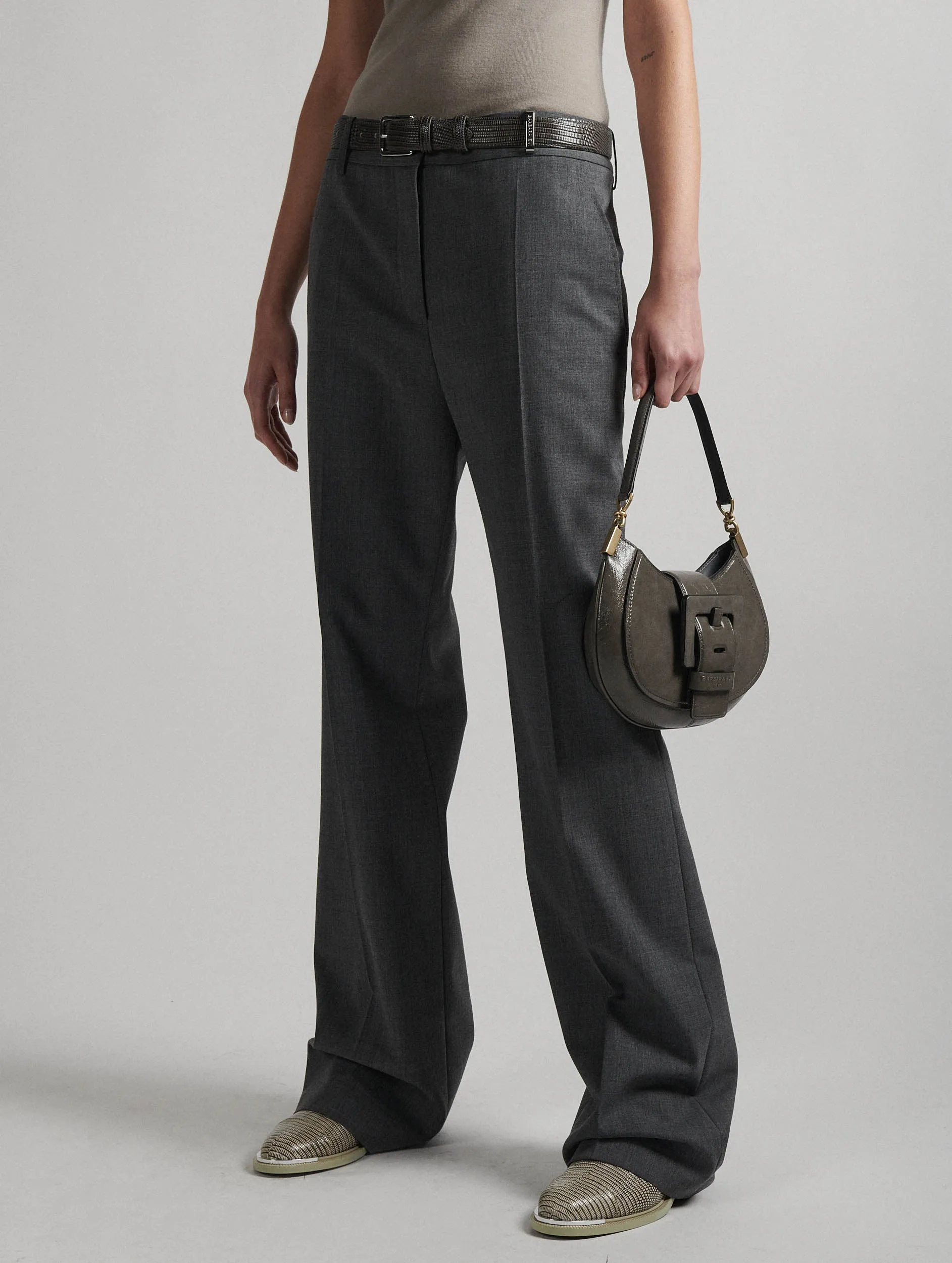 SturdyBeltLoops Grey  wool gabardine low-waist trousers
