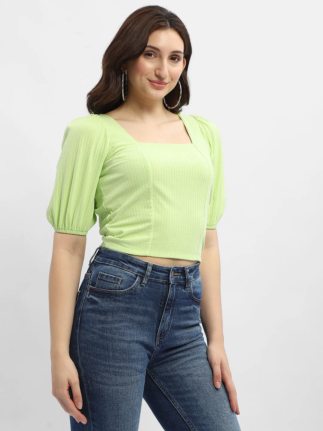 Madame Criss-Cross Back Neon Green Textured Top EcoFriendly Dye Fashion Trend