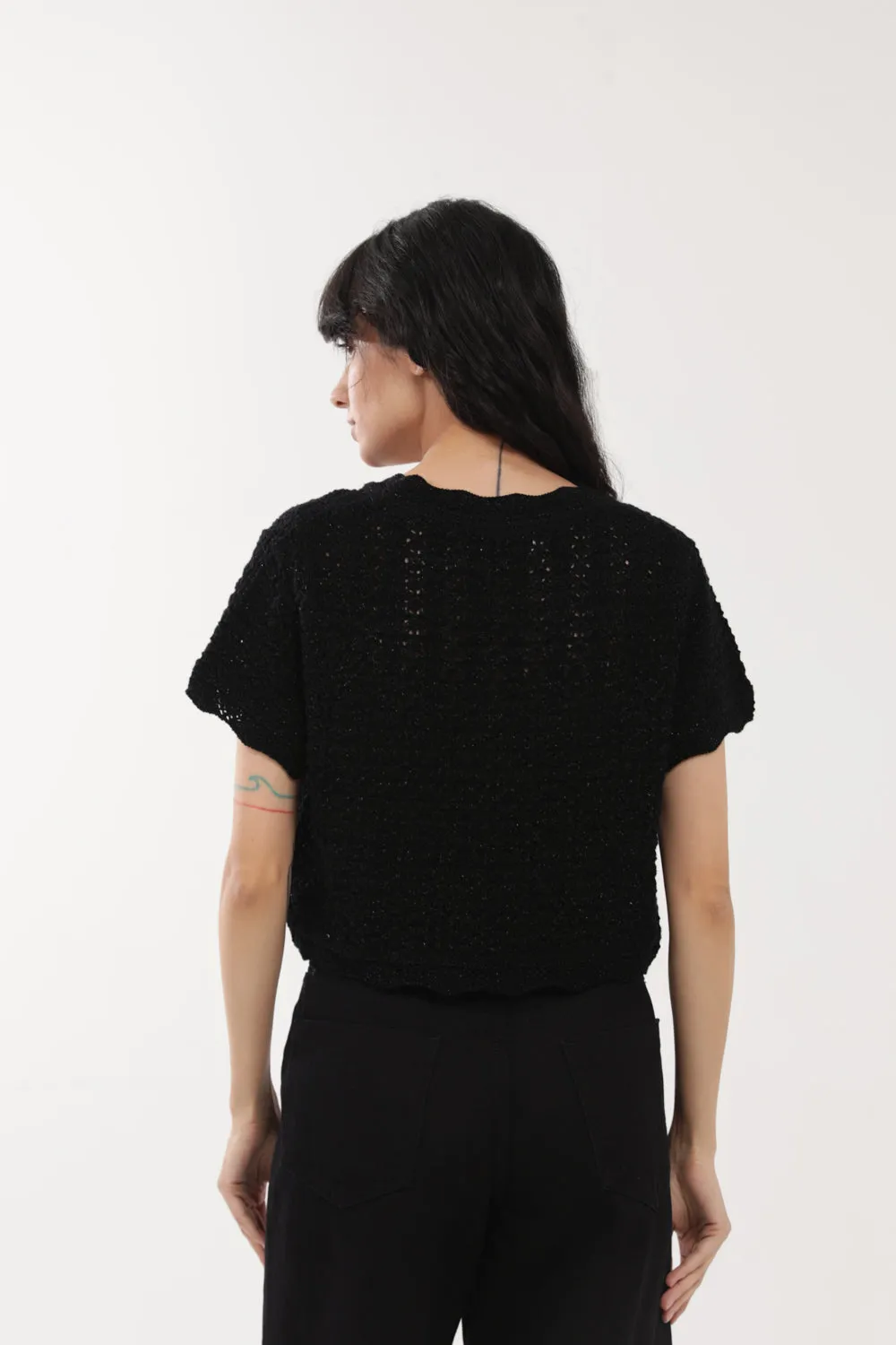 Simple Wear CROCHET KNIT TOP WITH LUREX