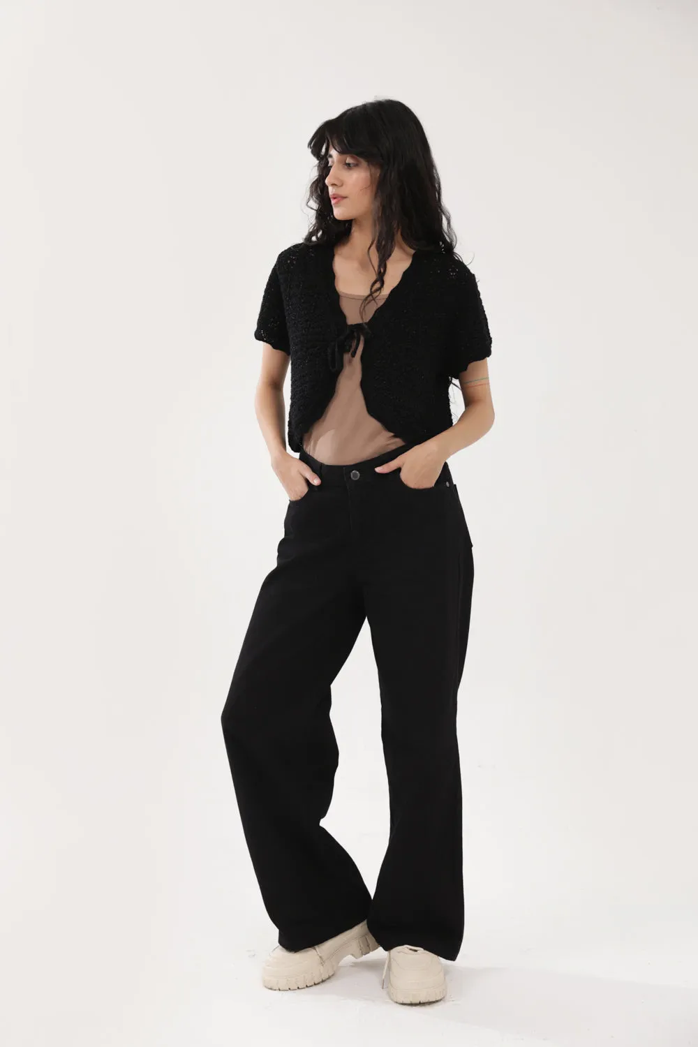 Relaxed Wear Opaque Core CROCHET KNIT TOP WITH LUREX