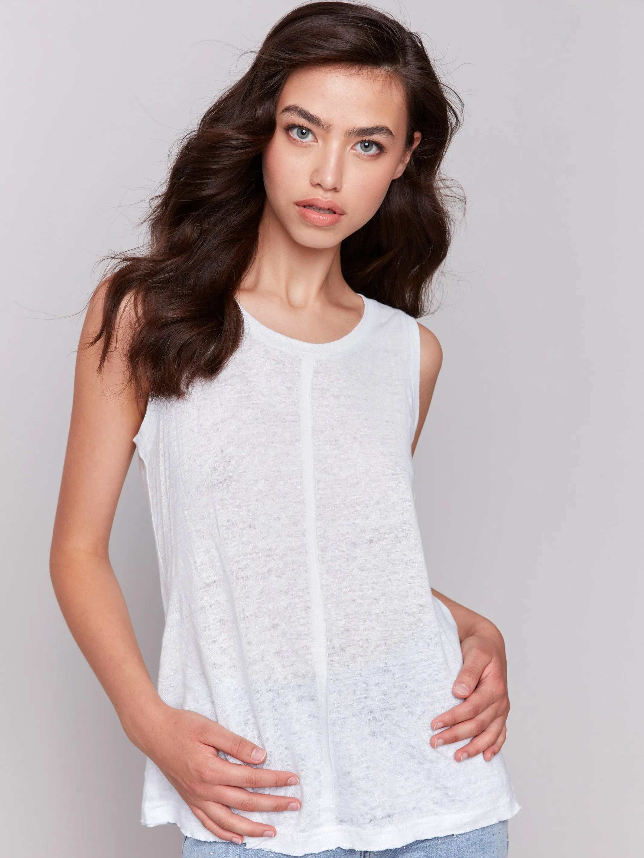 Vital Core Linen Blend Sleeveless Top - White