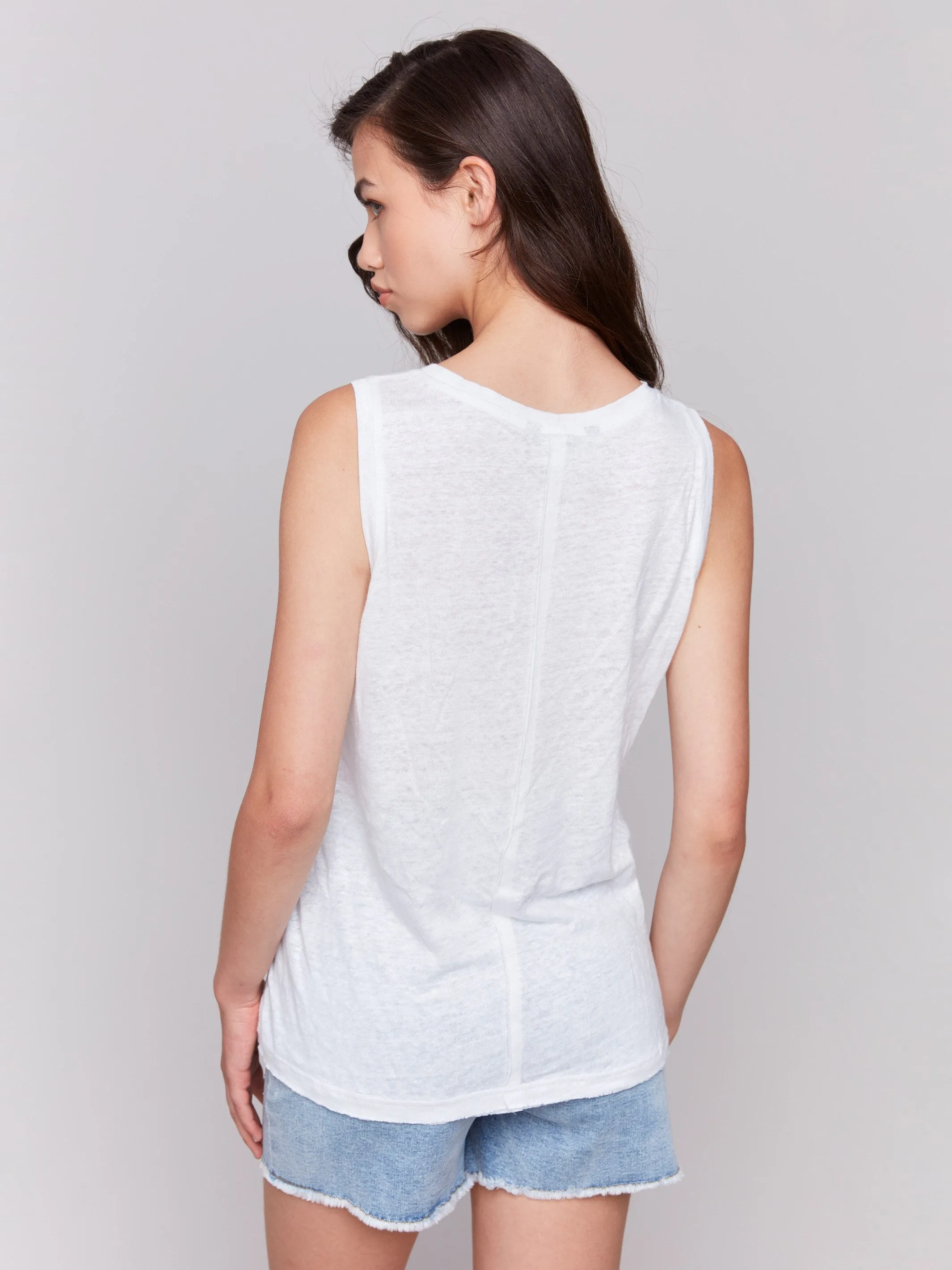 Trendy Hat Linen Blend Sleeveless Top - White